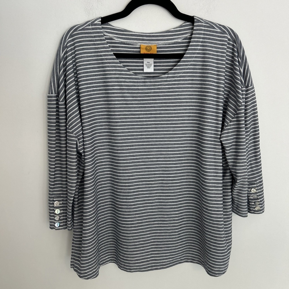 Rudy Rd Women's PXL‎ Blue White Stripe 3/4 Button Sleeve Pull Over Casual Comfy